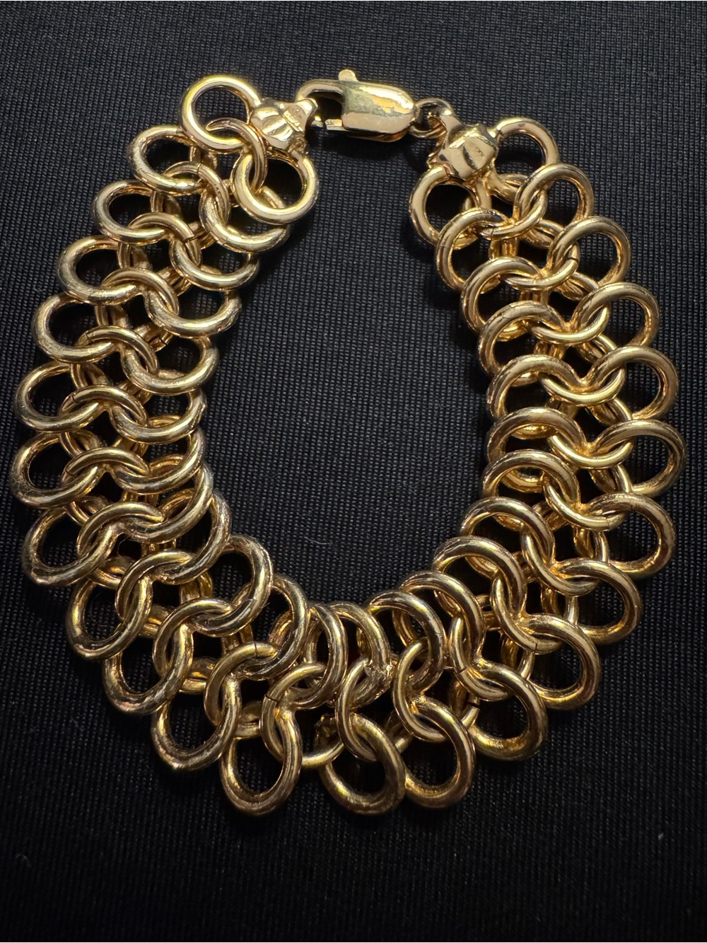 Wide Gold Tone Link Bracelet - Statement Chain Bracelet - 7.5”